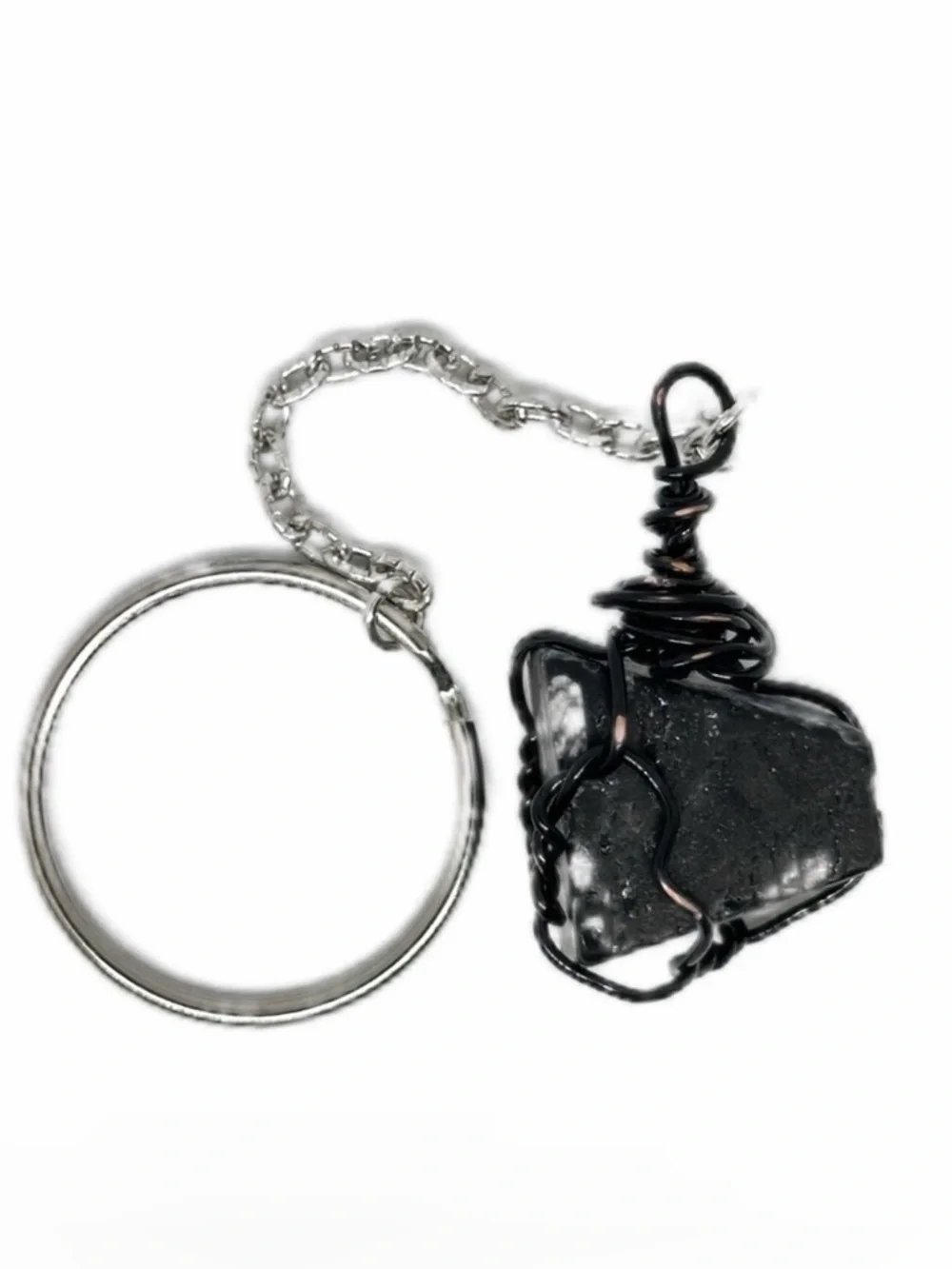 Snowflake Obsidian keychain handmade distressed black wire